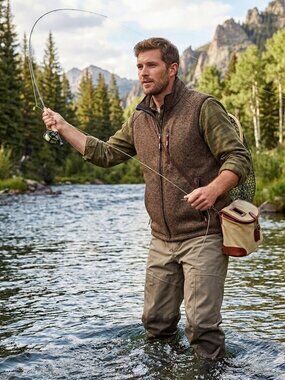 Orvis Men's Sweater Fleece Full Zip Vest Brown Heather Medium